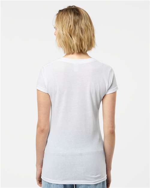Tultex 244 Women's Poly-Rich V-Neck T-Shirt - White - model back