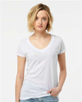 Tultex 244 Women's Poly-Rich V-Neck T-Shirt - White - model front