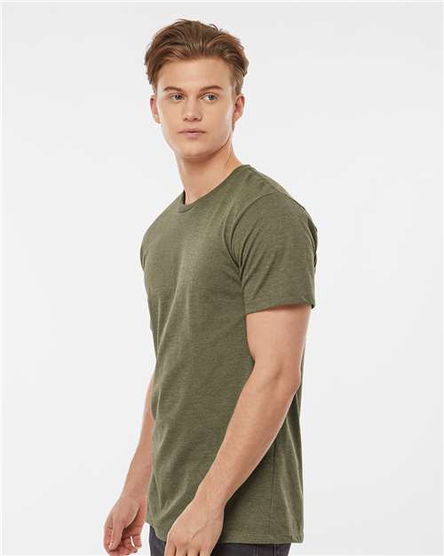 Tultex 541 Men's Premium Cotton Blend T-Shirt - Olive Heather - model side