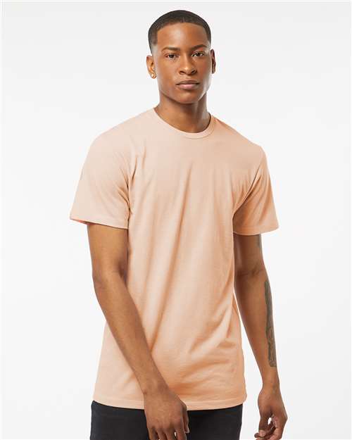 Tultex 541 Men's Premium Cotton Blend T-Shirt - Peach Heather - model front