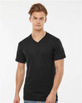 Tultex 207 Men's Poly-Rich V-Neck T-Shirt - Black - model front