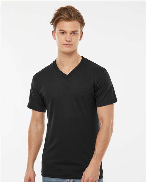 Tultex 207 Men's Poly-Rich V-Neck T-Shirt - Black - model front