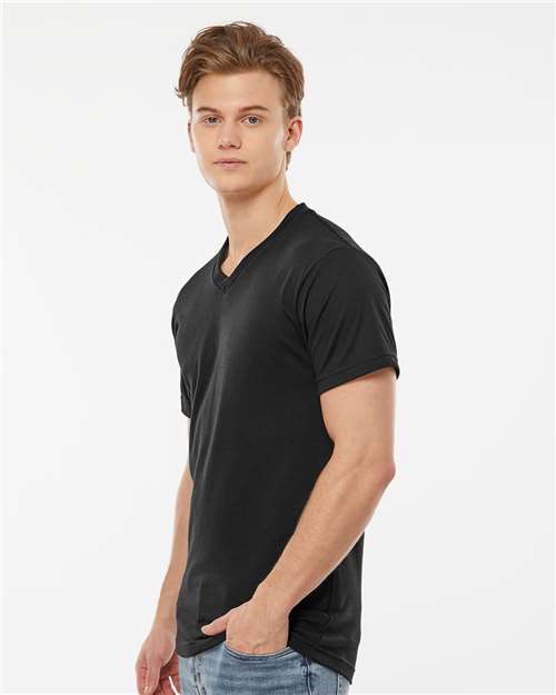 Tultex 207 Men's Poly-Rich V-Neck T-Shirt - Black - model side
