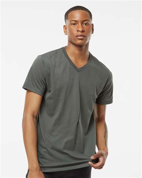 Tultex 207 Men's Poly-Rich V-Neck T-Shirt - Charcoal - model front