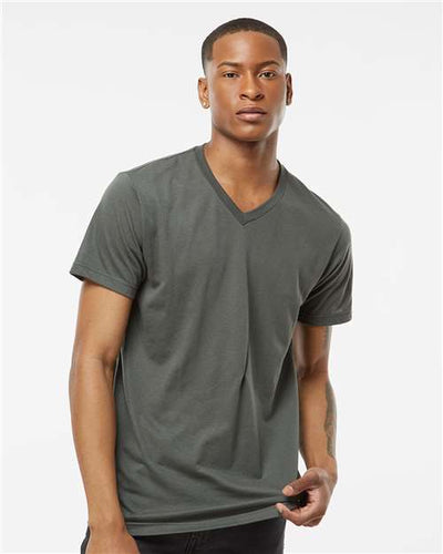 Tultex 207 Men's Poly-Rich V-Neck T-Shirt - Charcoal - model front