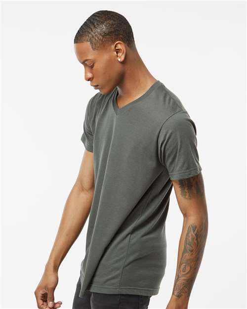 Tultex 207 Men's Poly-Rich V-Neck T-Shirt - Charcoal - model side