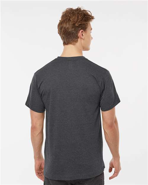 Tultex 207 Men's Poly-Rich V-Neck T-Shirt - Heather Charcoal - model back