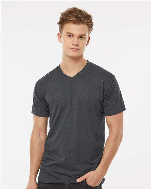 Tultex 207 Men's Poly-Rich V-Neck T-Shirt - Heather Charcoal - model front