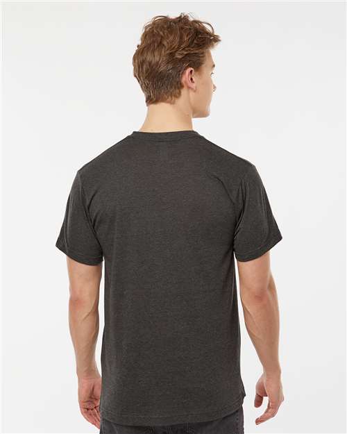 Tultex 207 Men's Poly-Rich V-Neck T-Shirt - Heather Graphite - model back