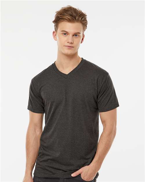 Tultex 207 Men's Poly-Rich V-Neck T-Shirt - Heather Graphite - model front