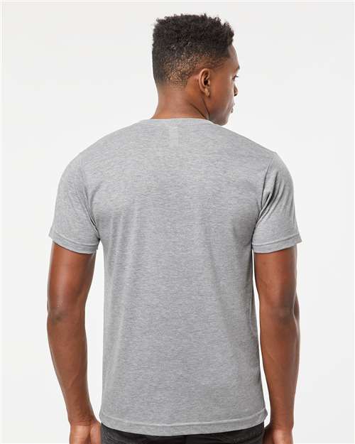 Tultex 207 Men's Poly-Rich V-Neck T-Shirt - Heather Grey - model back