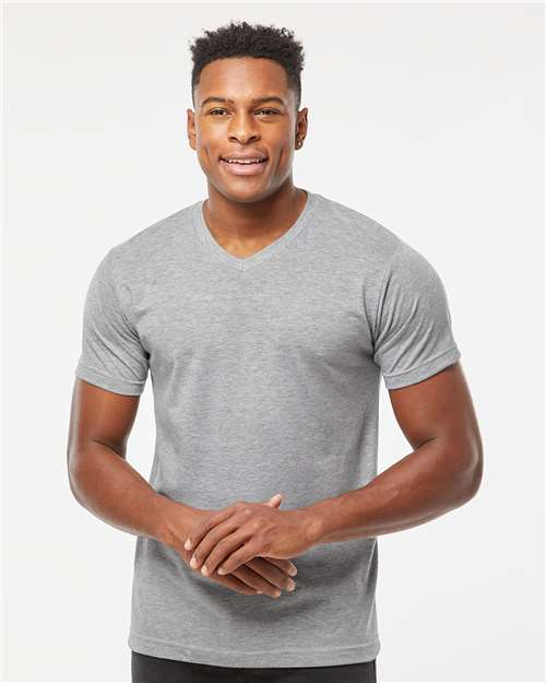 Tultex 207 Men's Poly-Rich V-Neck T-Shirt - Heather Grey - model front