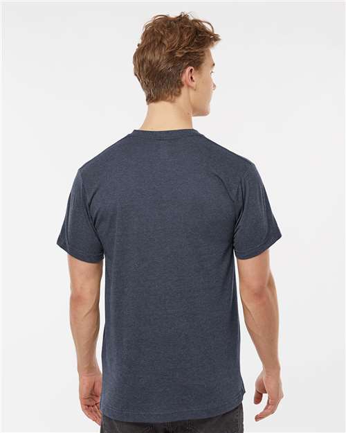 Tultex 207 Men's Poly-Rich V-Neck T-Shirt - Heather Navy - model back