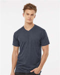 Tultex 207 Men's Poly-Rich V-Neck T-Shirt - Heather Navy - model front