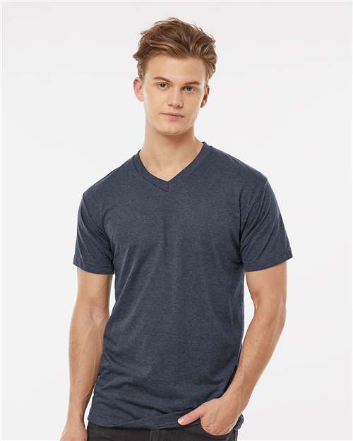 Tultex 207 Men's Poly-Rich V-Neck T-Shirt - Heather Navy - model front