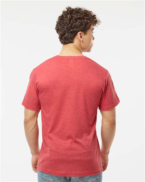 Tultex 207 Men's Poly-Rich V-Neck T-Shirt - Heather Red - model back