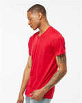 Tultex 207 Men's Poly-Rich V-Neck T-Shirt - Red - model side