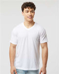 Tultex 207 Men's Poly-Rich V-Neck T-Shirt - White - model front