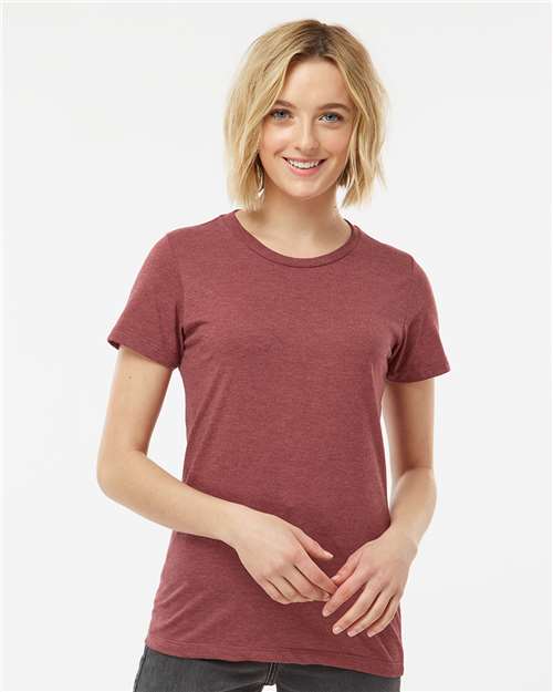 Tultex 542 Women's Premium Cotton Blend T-Shirt - Burgundy Heather - model front