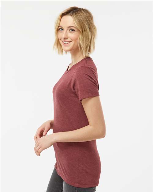 Tultex 542 Women's Premium Cotton Blend T-Shirt - Burgundy Heather - model side