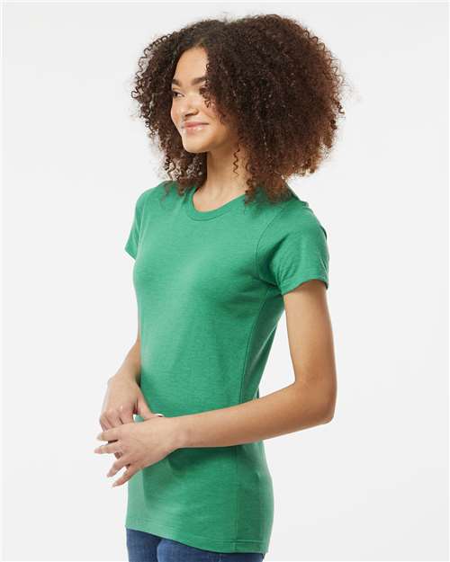 Tultex 542 Women's Premium Cotton Blend T-Shirt - Kelly Heather - model side