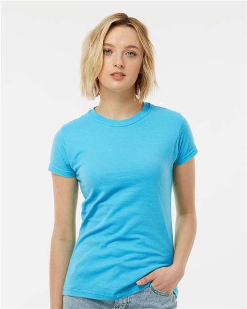 Tultex 213 Women's Fine Jersey Slim Fit T-Shirt - Aqua - model front