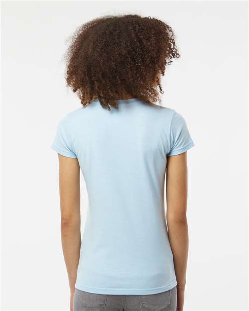 Tultex 213 Women's Fine Jersey Slim Fit T-Shirt - Baby Blue - model back