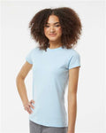 Tultex 213 Women's Fine Jersey Slim Fit T-Shirt - Baby Blue - model side