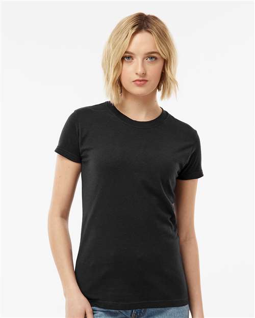 Tultex 213 Women's Fine Jersey Slim Fit T-Shirt - Black - model front