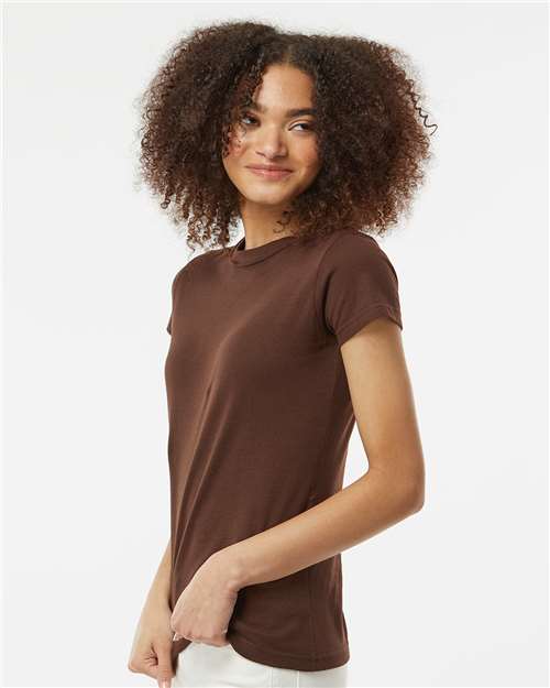 Tultex 213 Women's Fine Jersey Slim Fit T-Shirt - Brown - model side