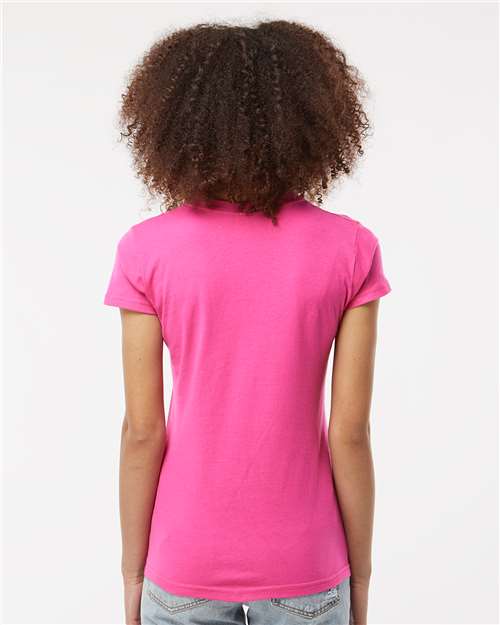 Tultex 213 Women's Fine Jersey Slim Fit T-Shirt - Fuchsia - model back