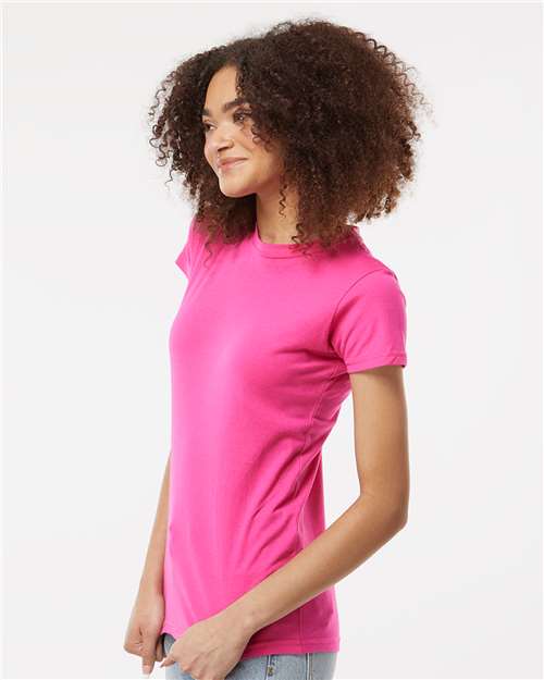 Tultex 213 Women's Fine Jersey Slim Fit T-Shirt - Fuchsia - model side