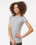 Tultex 213 Women's Fine Jersey Slim Fit T-Shirt - Heather Grey - model side