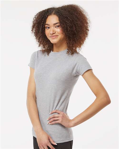 Tultex 213 Women's Fine Jersey Slim Fit T-Shirt - Heather Grey - model side