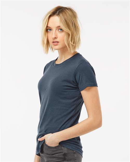 Tultex 213 Women's Fine Jersey Slim Fit T-Shirt - Indigo - model side