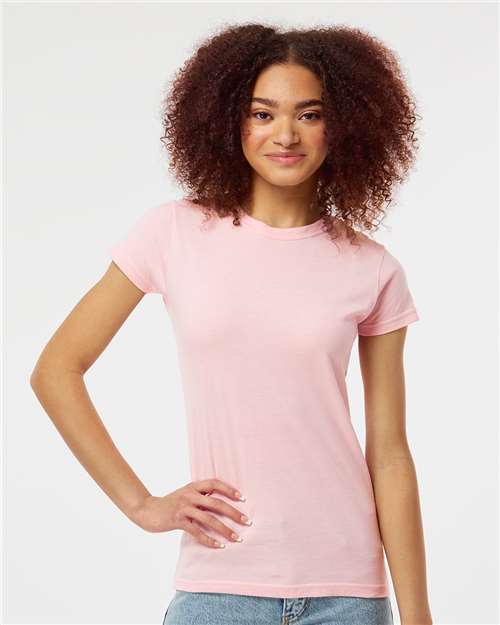 Tultex 213 Women's Fine Jersey Slim Fit T-Shirt - Pink - model front