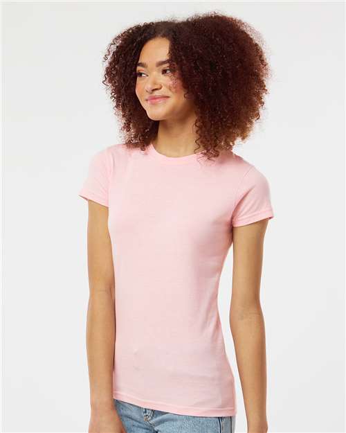 Tultex 213 Women's Fine Jersey Slim Fit T-Shirt - Pink - model side