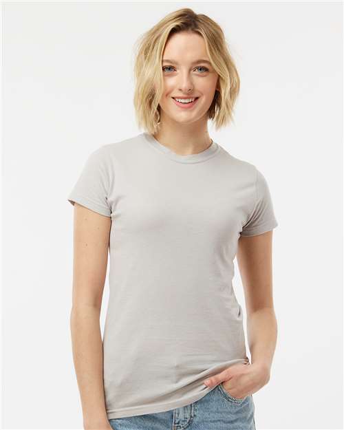 Tultex 213 Women's Fine Jersey Slim Fit T-Shirt - Silver - model front
