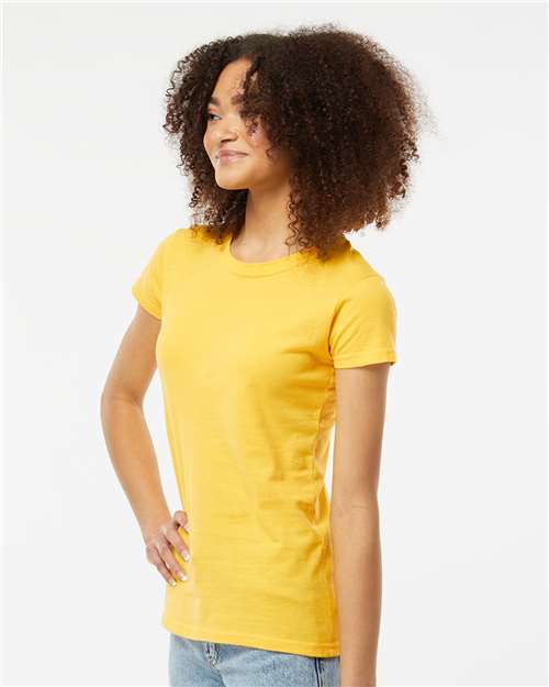 Tultex 213 Women's Fine Jersey Slim Fit T-Shirt - Sunshine - model side