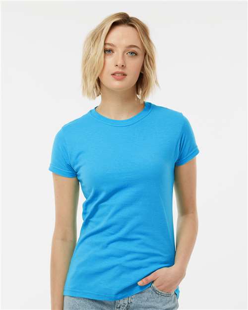 Tultex 213 Women's Fine Jersey Slim Fit T-Shirt - Turquoise - model front