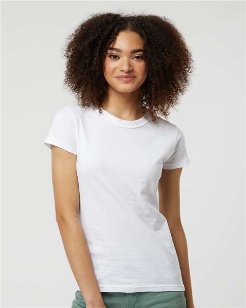 Tultex 213 Women's Fine Jersey Slim Fit T-Shirt - White - model front