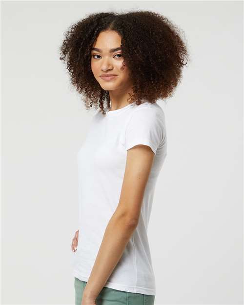 Tultex 213 Women's Fine Jersey Slim Fit T-Shirt - White - model side