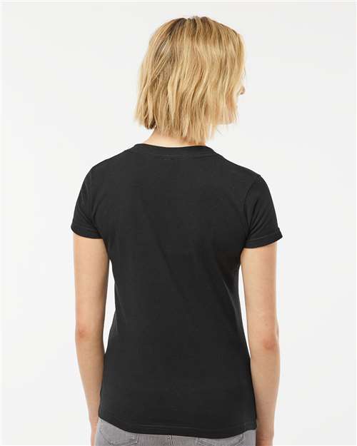 Tultex 214 Women's Fine Jersey V-Neck T-Shirt - Black - model back