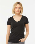 Tultex 214 Women's Fine Jersey V-Neck T-Shirt - Black - model front