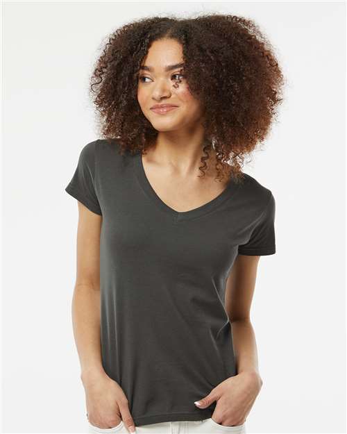 Tultex 214 Women's Fine Jersey V-Neck T-Shirt - Charcoal - model front