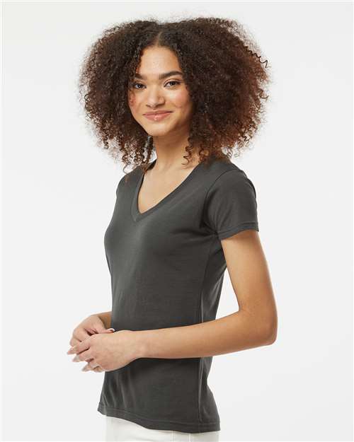 Tultex 214 Women's Fine Jersey V-Neck T-Shirt - Charcoal - model side