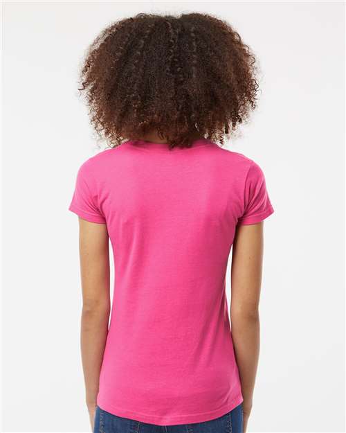 Tultex 214 Women's Fine Jersey V-Neck T-Shirt - Fuchsia - model back
