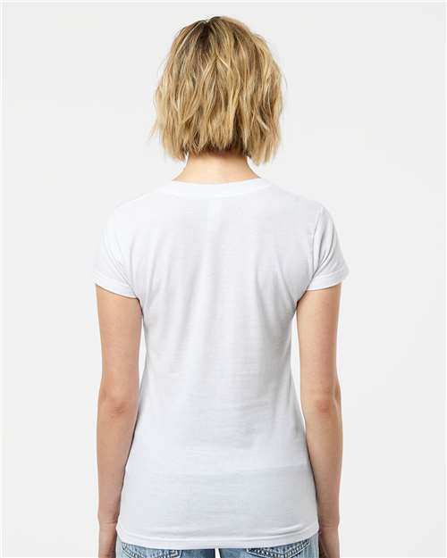 Tultex 214 Women's Fine Jersey V-Neck T-Shirt - White - model back