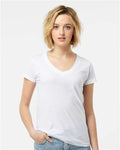 Tultex 214 Women's Fine Jersey V-Neck T-Shirt - White - model front