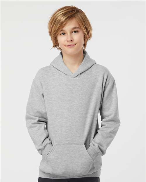 Tultex 320Y Youth Hooded Sweatshirt - Heather Grey - model front
